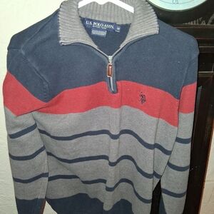 U.S. Polo Assn. Men's Zip-Up Sweater in Red, Blue, and Gray
